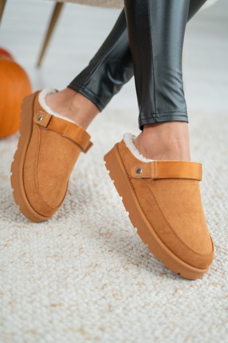 Klapki mule ocieplane Camelowy – Melyssa 4