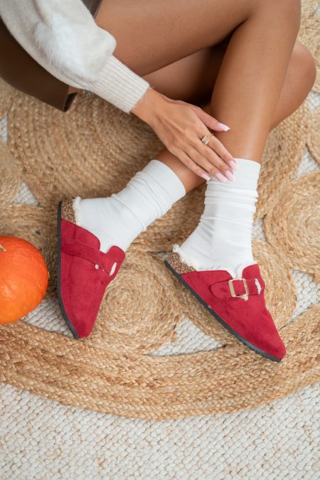 Klapki chodaki z futerkiem Bordowy – Florynne 2