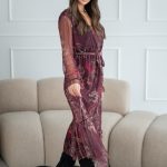 Sukienka tiulowa długa z kopertowym dekoltem Śliwkowy – Isavira 1