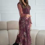 Sukienka tiulowa długa z kopertowym dekoltem Śliwkowy – Isavira 2