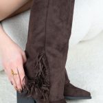 Kozaki zamszowe z frędzlami na słupku Czekoladowe - Florayne 2