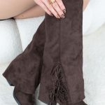 Kozaki zamszowe z frędzlami na słupku Czekoladowe - Florayne 3