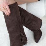 Kozaki zamszowe z frędzlami na słupku Czekoladowe - Florayne 4