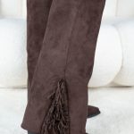 Kozaki zamszowe z frędzlami na słupku Czekoladowe - Florayne 6