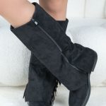 Kozaki z frędzlami na niskim obcasie Czarne - Carmisse 3