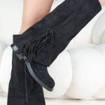 Kozaki z frędzlami na niskim obcasie Czarne - Carmisse 2