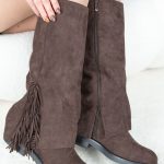 Kozaki z frędzlami na niskim obcasie Czekoladowe - Carmisse 4