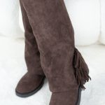 Kozaki z frędzlami na niskim obcasie Czekoladowe - Carmisse 3