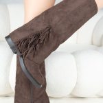 Kozaki z frędzlami na niskim obcasie Czekoladowe - Carmisse 2