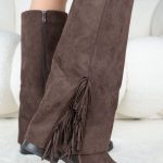 Kozaki z frędzlami na niskim obcasie Czekoladowe - Carmisse 1