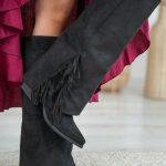 Wysokie kozaki z frędzlami Czarny – Fraylisse 1