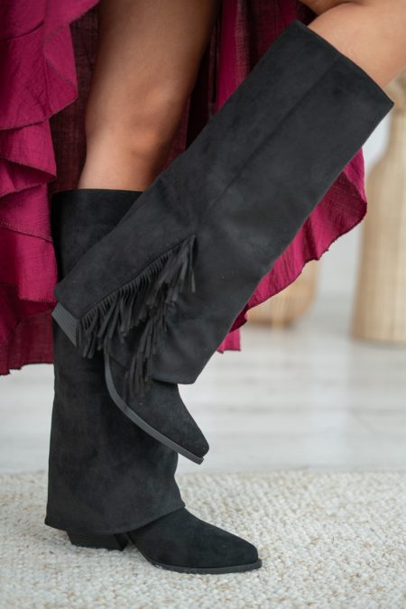 Wysokie kozaki z frędzlami Czarny – Fraylisse 1
