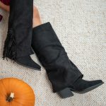 Wysokie kozaki z frędzlami Czarny – Fraylisse 2