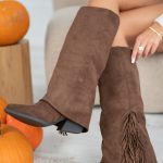 Wysokie kozaki z fredzlami Czekoladowy – Fraylisse 4