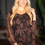 Sukienka tiulowa z paskiem i zwiewnymi rękawami Czekoladowy – Feyrissea 3