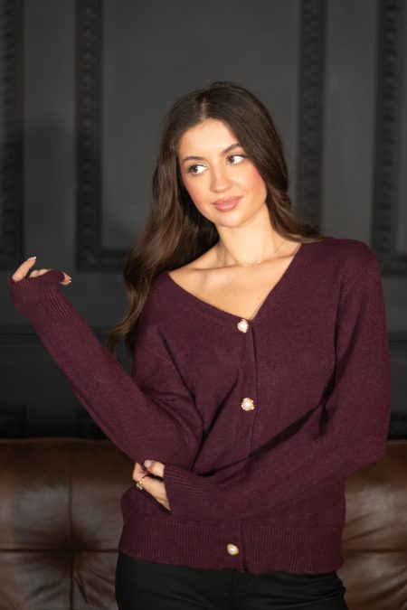 Sweter rozpinany ze złotymi guzikami Bordowy – Gildora 1