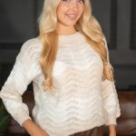 Sweter w paski falowane Beżowy – Lorivra 2