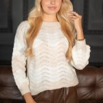 Sweter w paski falowane Beżowy – Lorivra 1