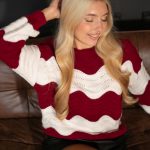 Sweter w paski falowane Bordowy – Lorivra 3