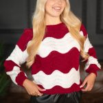 Sweter w paski falowane Bordowy – Lorivra 1