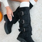 Kozaki damskie na traperze z klamrami Czarny – Travorra 1