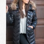 Kurtka błyszcząca z futrem naturalnym Czarny – Lustriva 1