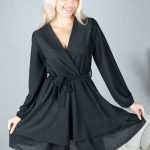 Sukienka brokatowa z falbaną i dekoltem V Czarny - Jysoria 5