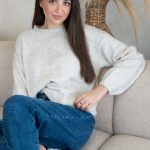 Gładki sweter damski Beżowy – Silvora 6