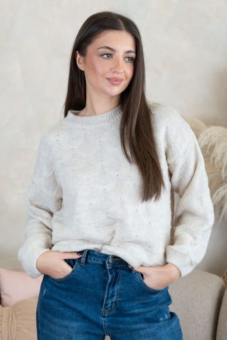 Gładki sweter damski Beżowy – Silvora 1