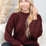 Gładki sweter damski Bordowy – Silvora 5