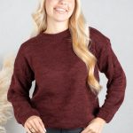 Gładki sweter damski Bordowy – Silvora 1