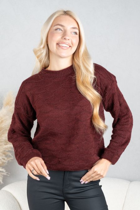 Gładki sweter damski Bordowy – Silvora 1