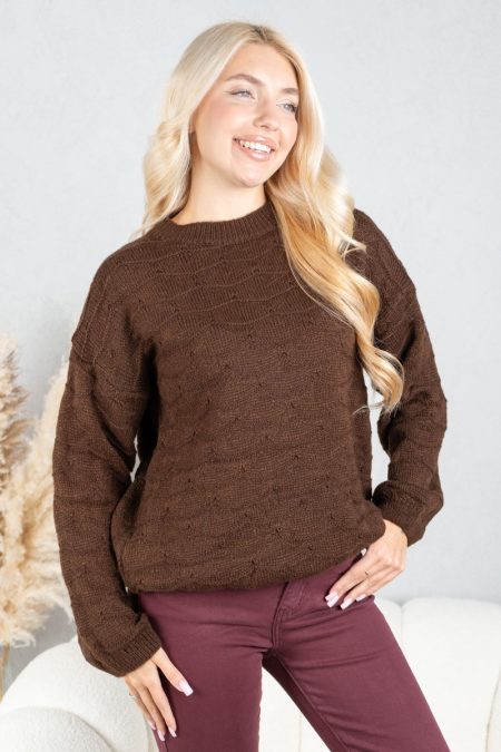 Gładki sweter damski Czekoladowy – Silvora 1