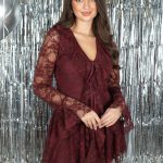 Kombinezon koronkowy z dekoltem w serek Bordowy – Lacynne 4