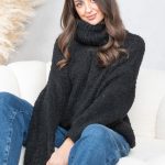 Sweter boucle z golfem Czarny – Molivane 5