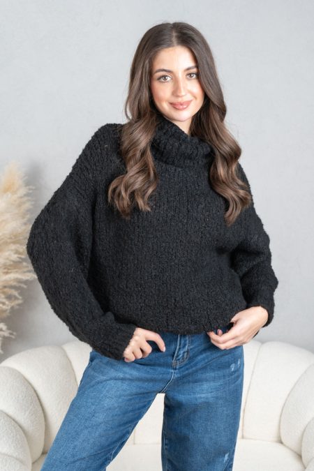 Sweter boucle z golfem Czarny – Molivane 1