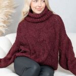 Sweter boucle z golfem Bordowy – Molivane 5