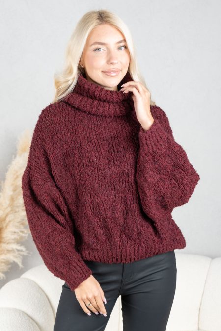 Sweter boucle z golfem Bordowy – Molivane 1