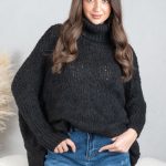 Sweter boucle z golfem oversize Czarny – Dalirrae 1