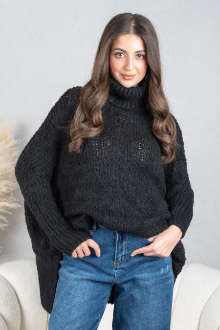 Sweter boucle z golfem oversize Czarny – Dalirrae 1