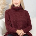 Sweter boucle z golfem oversize Bordowy – Dalirrae 6