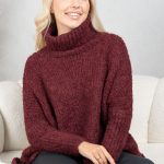 Sweter boucle z golfem oversize Bordowy – Dalirrae 5