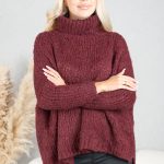 Sweter boucle z golfem oversize Bordowy – Dalirrae 3