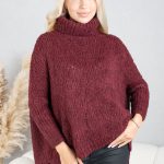 Sweter boucle z golfem oversize Bordowy – Dalirrae 1