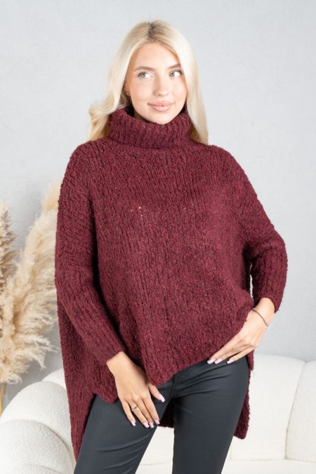 Sweter boucle z golfem oversize Bordowy – Dalirrae 1