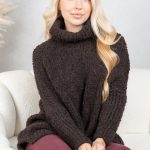 Sweter boucle z golfem oversize Czekoladowy – Dalirrae 5