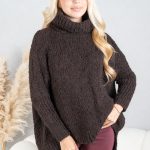 Sweter boucle z golfem oversize Czekoladowy – Dalirrae 1