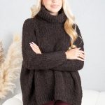 Sweter boucle z golfem oversize Czekoladowy – Dalirrae 2