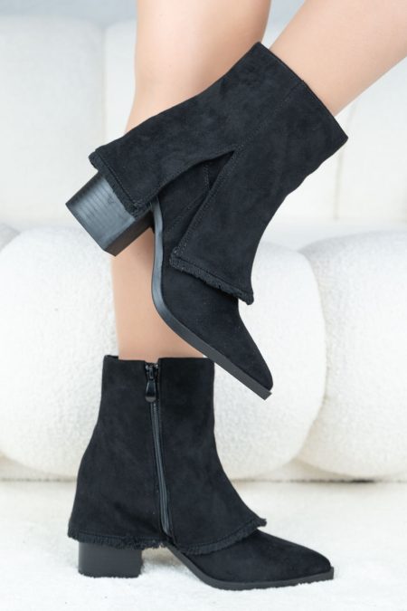 Botki na słupku ze strzępieniami Czarne - Belivane 1