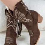 Botki kowbojki z haftem Czekoladowe - Avrisse 3